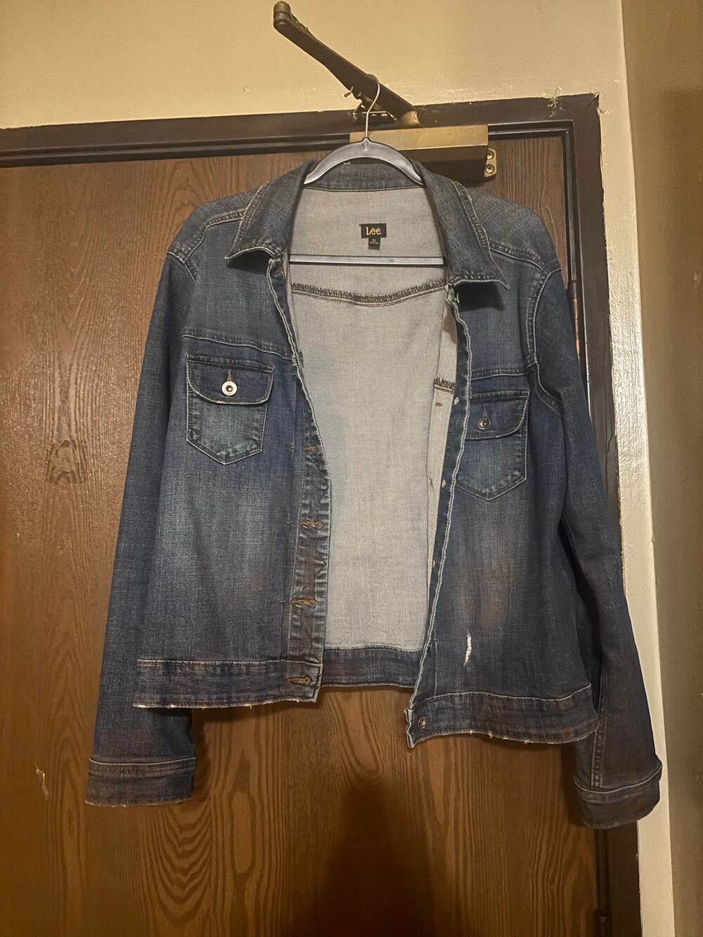 Lee Blue Denim Distressed Cotton Fall Casual Everyday Preppy Jean Jacket